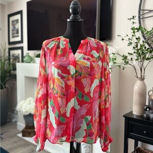 NWT Stunning Chico's Tropical Long Sleeve Blouse - Size 10-12 (L)